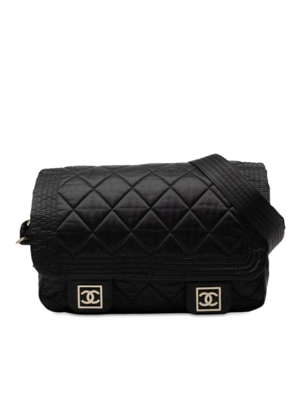Chanel Sports Line CC Logo Crossbody Shoulder Bag Messenger Black Nylon